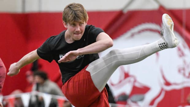 Razorbacks kicker Cam Little at Pro Day on Wednesday